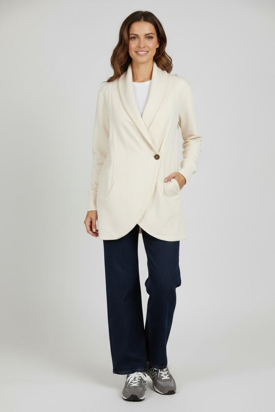 Lucky Brand NWT Cream Shawl Collar French Terry Cardigan Jacket Asymmetrical